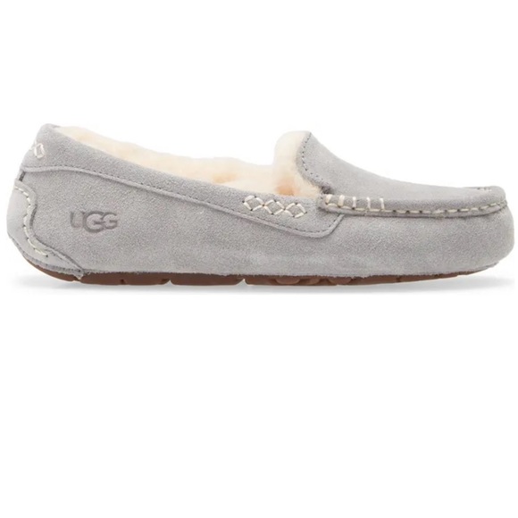 UGG Ansley Gray Suede Fur Slippers - Picture 1 of 7